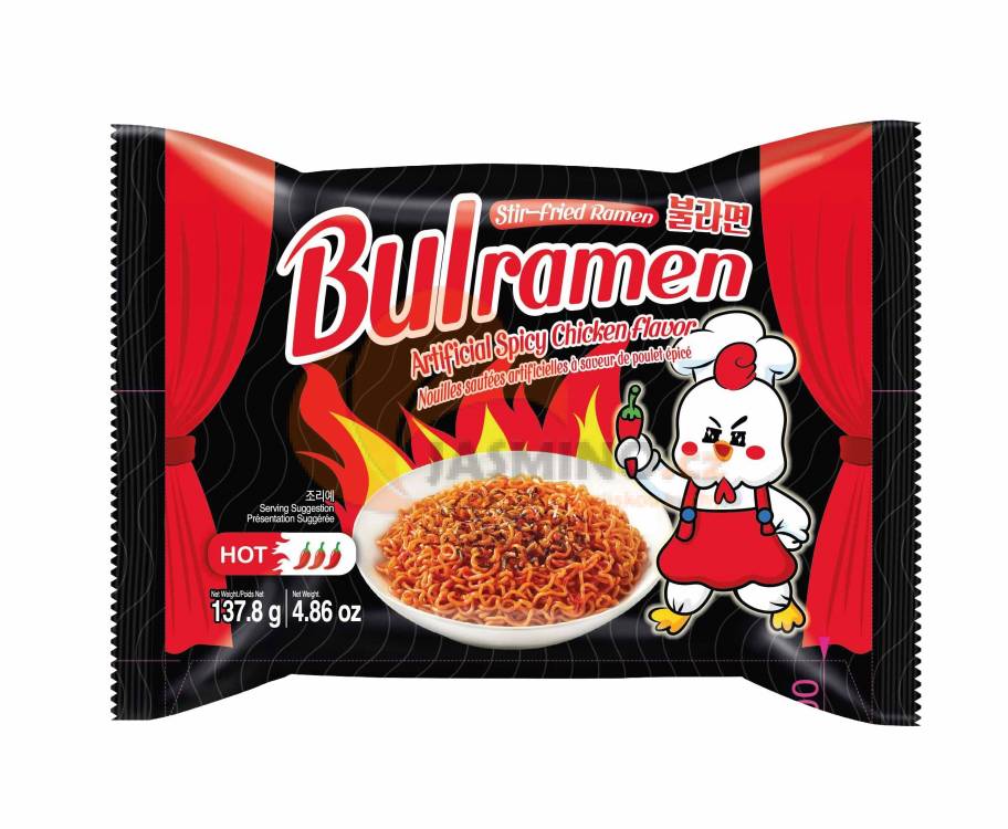 Одиночний пакет Bulramen з штучним смаком гострої курки, 137.8 г.